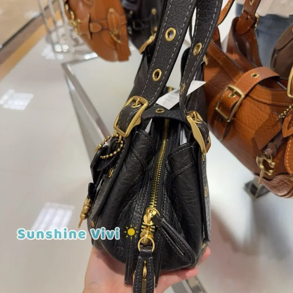 NWT Coach Drifter Shoulder Bag 31 CFM45 Brass Black Textured pebble leather